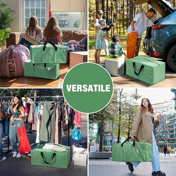 WORKPRO 6 Pack Extra Large Moving Bags with Zippers & Carrying Handles Backpack Straps, Heavy-Duty Storage Tote for Space Saving & Storage, Alternative to Moving Box (Green)