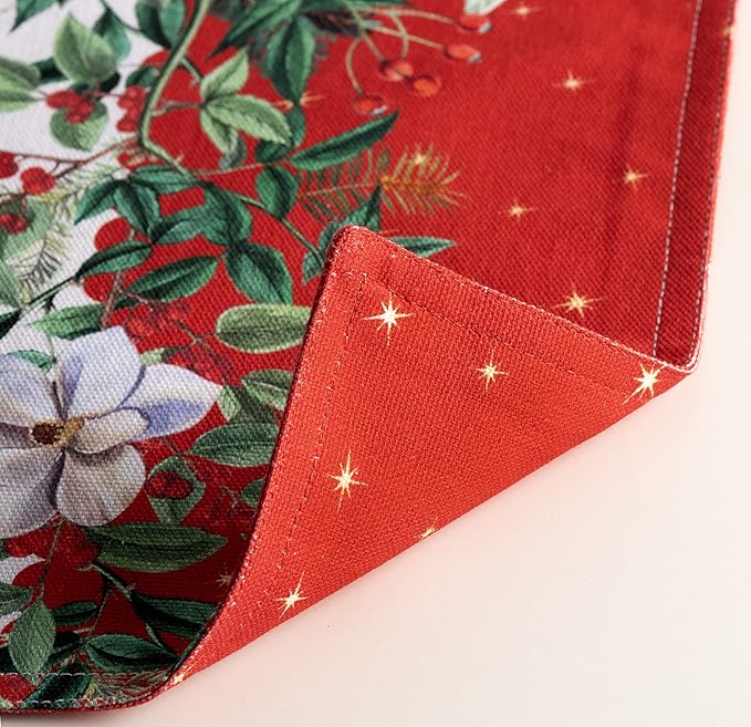 Maison d' Hermine Placemats Set of 4 100% Cotton Washable Cloth Place Mats, Reusable Table Mats for Kitchen Dining Decoration, Party, Wedding, Restaurant (Noel, 13" x 19")