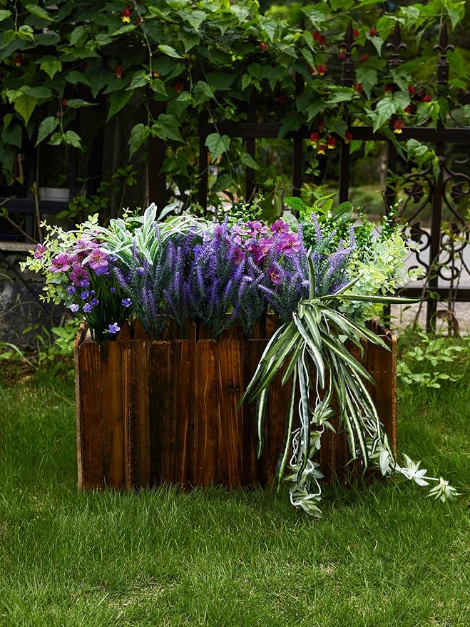 PARTY JOY 19 Bunches Fake Plants Outdoor, Fake Bushes UV Resistant Artificial Lavender Flowers Greenery Shrubs Faux Greenery for Outdoor Garden Patio Front Porch Yard Decor