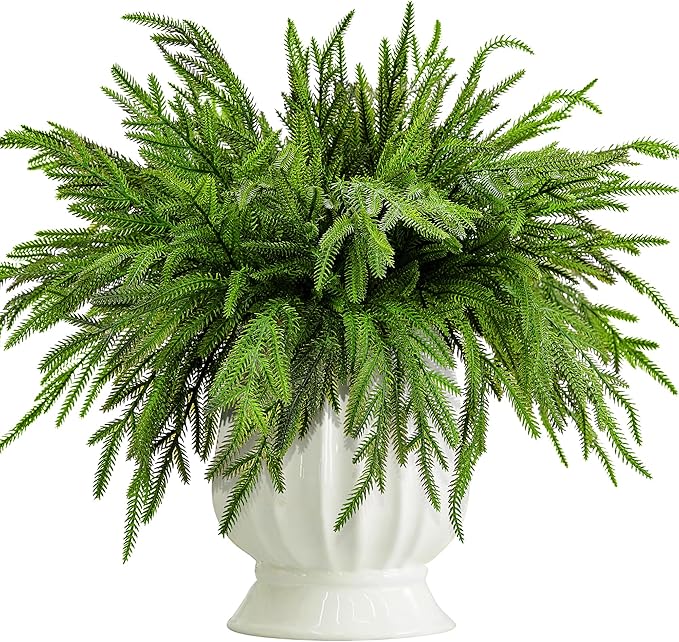 20 Pcs Christmas Norfolk Pine Branches, 19" Extra Length Artificial Xmas Branches Plants Pine Needles, Fake Greenery Norfolk Pines Stems Sprigs for DIY Craft Garland Home Garden Decor