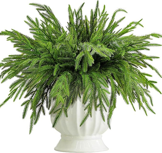 20 Pcs Christmas Norfolk Pine Branches, 19" Extra Length Artificial Xmas Branches Plants Pine Needles, Fake Greenery Norfolk Pines Stems Sprigs for DIY Craft Garland Home Garden Decor