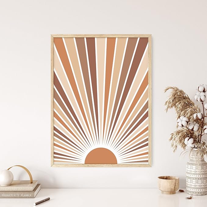 HAUS AND HUES Boho Art Prints Sun Wall Decor - Sun Art Print Boho Posters and Prints Wall Decor Rainbow Colored Sunshine Wall Art (Unframed, 12x16)