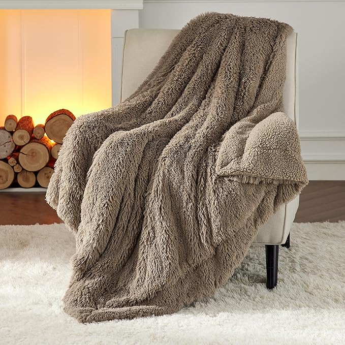 Bedsure GentleSoft Fluffy Light Chocolate Brown Throw Blanket, Brown Decor Cozy Gifts for Women Men, Soft Fuzzy Sherpa Fleece Plush Thick Warm Furry Faux Fur Throw Blanket for Couch, Bed, 50x60