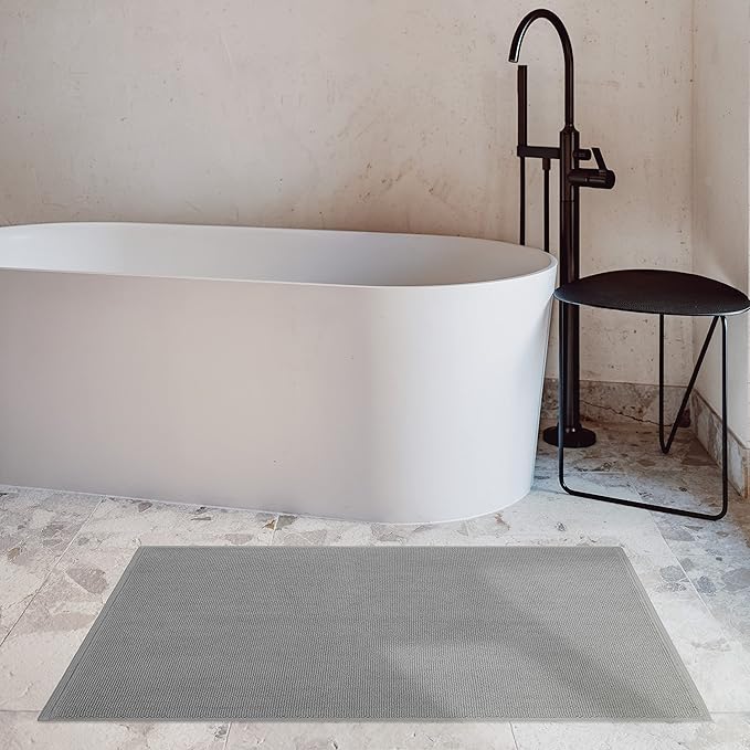 Cotton Paradise 100% Cotton Non Slip Bath Mats for Bathroom, 17x24 inch Soft Absorbent Quick Dry Machine Washable Floor Bath Mat, Light Grey
