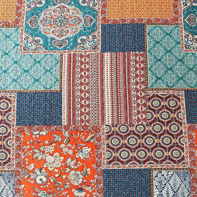 VAPUTAR Cotton Quilt Queen Size Bedding Set - 3 Pieces, Boho Queen Size Quilts, Lightweight Reversible Coverlets Bedspreads for Farmhouse Bedroom