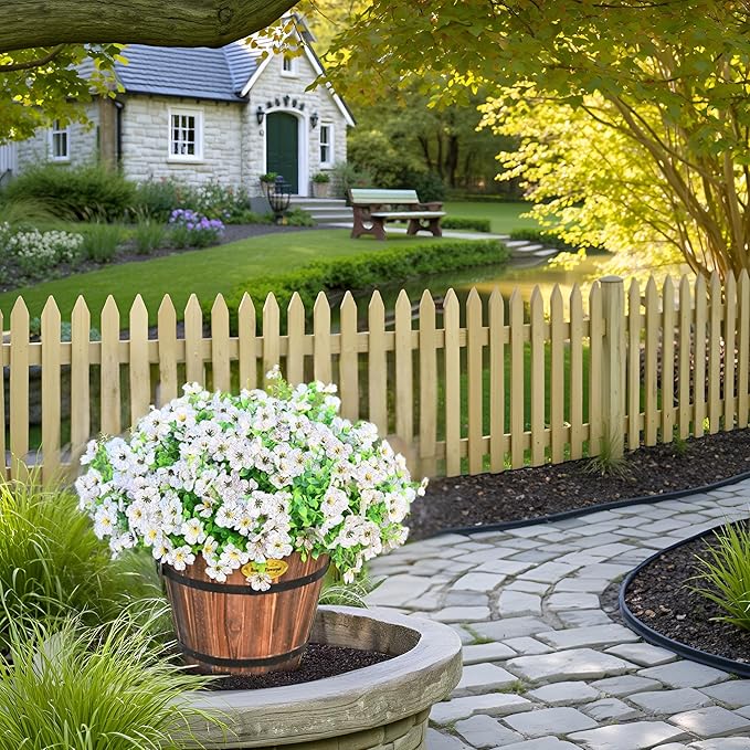 LADADA Outdoor Plant Flowers,8 Bundles of Fake Silk White Daisies, UV Resistant, Outdoor Porch, Home Courtyard, Garden Decoration(White)