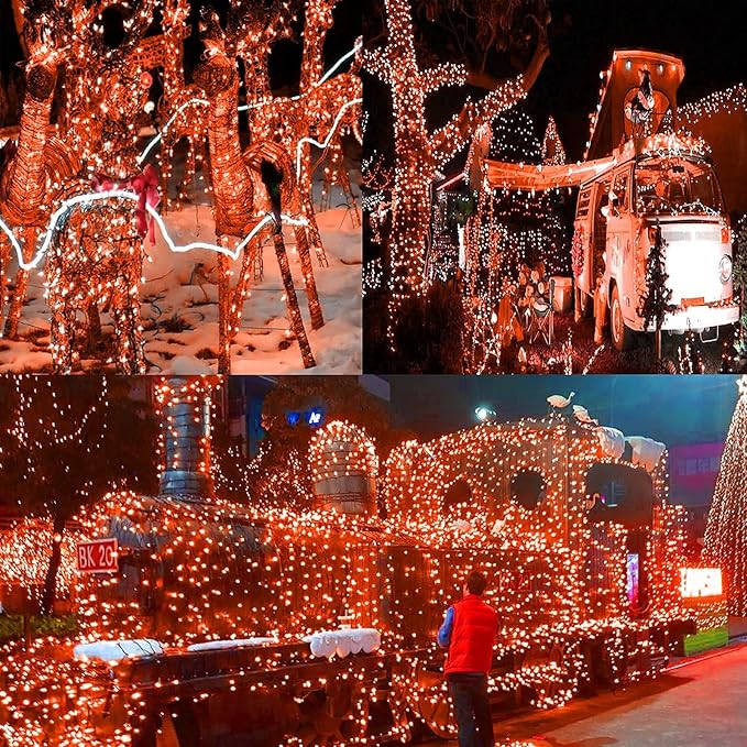 YIQU Orange 82FT 200 LED Extendable Halloween Lights for Outdoor/Indoor, 8 Lighting Modes Plug in String Lights for Halloween Decorations Bedroom Party Decor Room Garden Patio Tree (Orange)