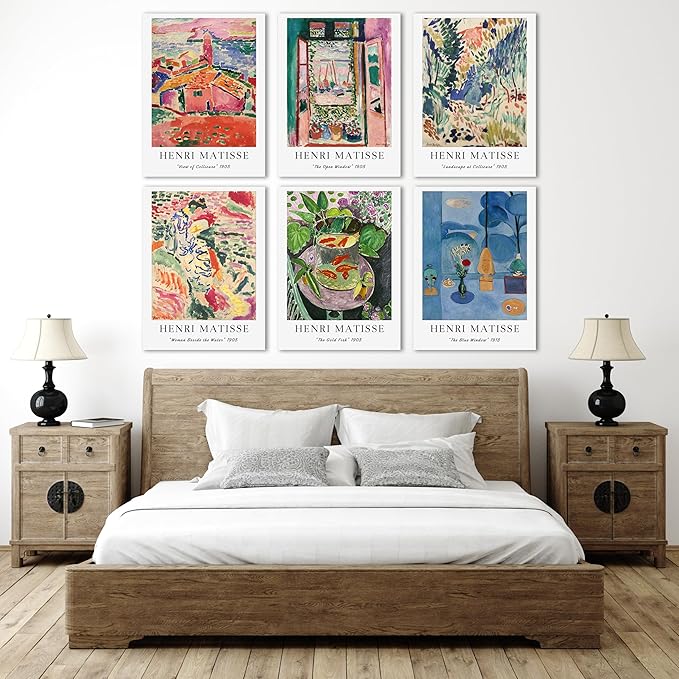 COSCTOR Set of 6 Henri Matisse Vintage Wall Art Decor Canvas Framed 6 Pieces Minimalist Abstract for Bedroom Living Room Bathroom Hallway Home Decoration(Framed, 12x16)