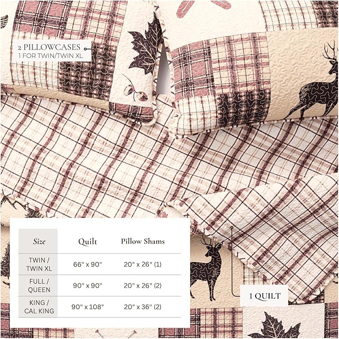 Great Bay Home Lodge Bedspread King Size Quilt with 2 Shams. Cabin 3-Piece Reversible All Season Quilt Set. Rustic Quilt Coverlet Bed Set. Redwood Collection.