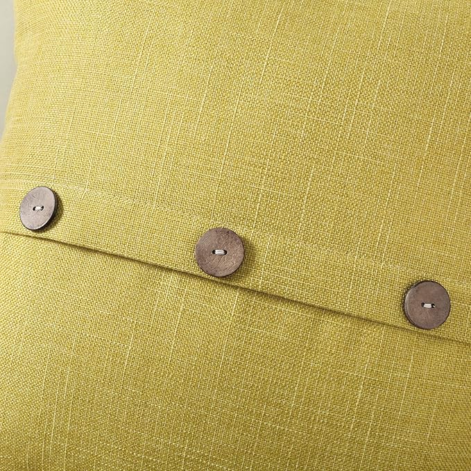 HAUSSY Mustard Yellow Linen Decorative Throw Pillow Covers 20x20 Inch Set of 2,Square Cushion Case with 3 Vintage Buttons,Modern Farmhouse Home Decor for Couch,Bed