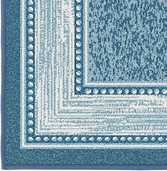 Ottomanson 5' x 6'6" Rugs for Living Room Border Area Rug for Bedroom - Non Slip Durable Large Floor Carpet for High Traffic Areas - Indoor Rug for Dining Room Kitchen Kids Playroom, Turquoise