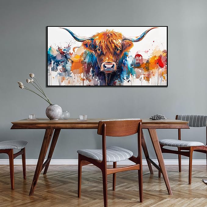 ZHAOSHOP Highland Cow Canvas Wall Art for Living Room - Modern Prints Wall Art for Office - Framed Artwork for Walls Size 24" x 48"