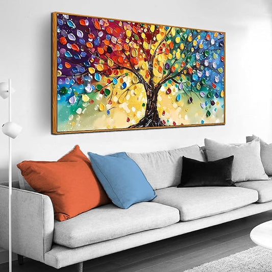 ZHAOSHOP Tree Wall Pictures for Living Room - Colorful Canvas Wall Art for Office - Wooden Framed Ready to Hang Size 24" x 48"