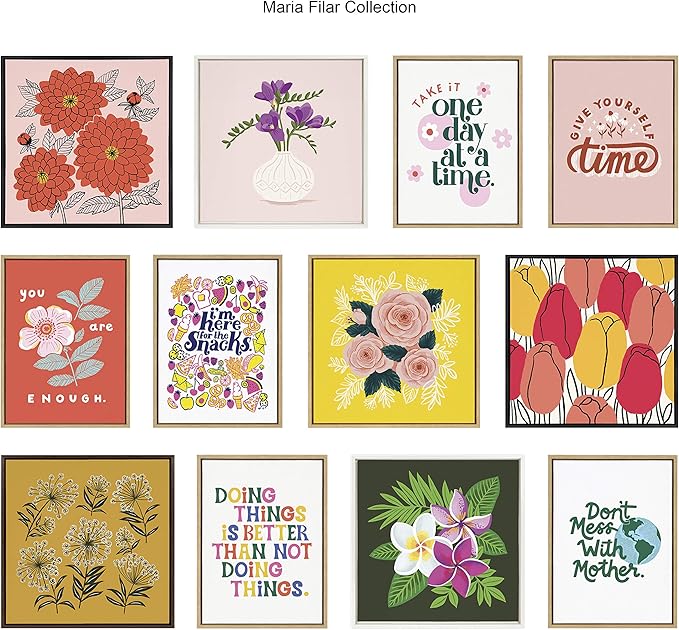 Kate and Laurel Sylvie Sketchy Dahlias Framed Canvas Wall Art by Maria Filar, 24x24 Black, Chic Floral Art for Wall