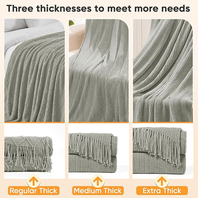 inhand Knitted Throw Blanket for Couch Bed,Chunky Chenille Woven Soft Blankets with Tassels,Cozy Boho Farmhouse Fall Winter Decor,Warm for Women,50"x60",Medium Thick-Light Grey