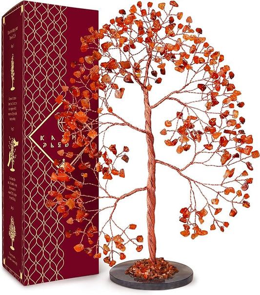 Crystal Trees for Home and Office Decoration, Carnelian Chakra Healing Crystals Feng Shui Handmade Trees for Positive Energy, Money, Good Luck, Christmas Decor, Birthday Gifts for Women, Mom