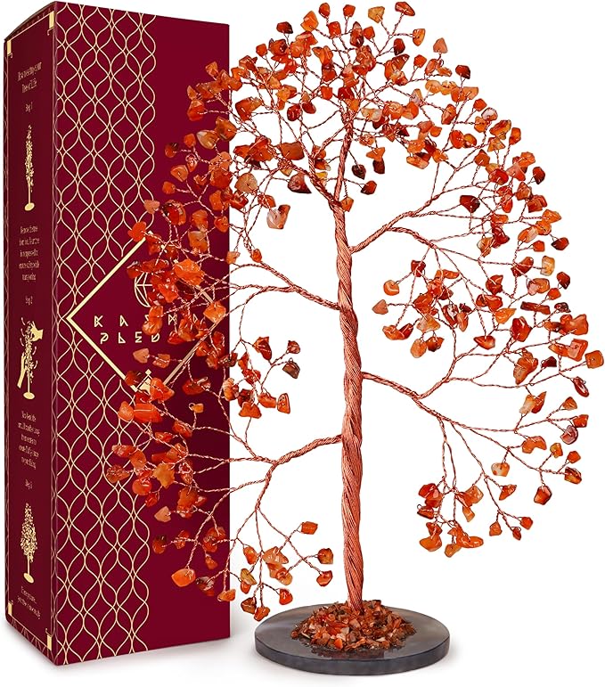 Crystal Trees for Home and Office Decoration, Carnelian Chakra Healing Crystals Feng Shui Handmade Trees for Positive Energy, Money, Good Luck, Christmas Decor, Birthday Gifts for Women, Mom