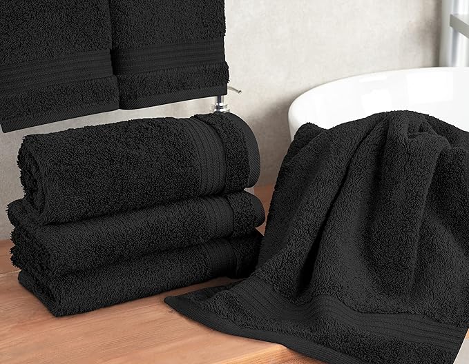 Cotton Paradise Hand Towels for Bathroom, 100% Cotton Turkish 4 Piece Hand Towel Set, Soft Absorbent Face Towels, Black Hand Towels