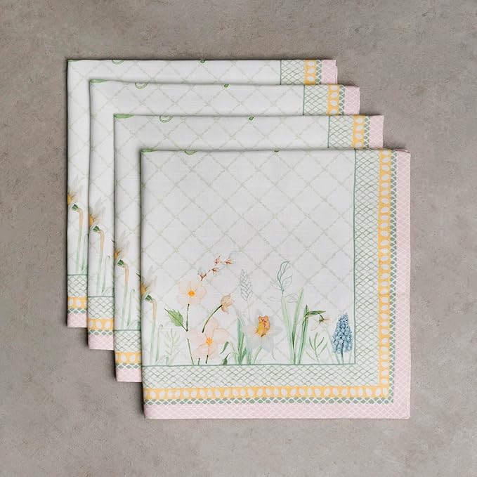Maison d' Hermine Cloth Napkins Set of 4 100% Cotton Everyday Reusable Square Napkins Cloth Washable, Dinner, Party, Wedding, Restaurant, Spring/Summer (Easter Dew, 20" x 20")