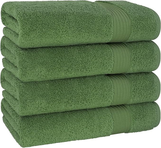 Cotton Paradise 4 Piece Turkish Bath Towels for Bathroom, Extra Large Soft Plush Towels Bathroom Set, Sage Green