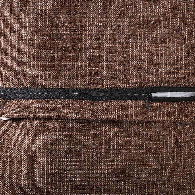 HAUSSY Brown Linen Decorative Throw Pillow Covers 24x24 Inch Set of 2, Square Euro Cushion Case with 3 Vintage Buttons,Modern Farmhouse Home Decor for Couch,Bed