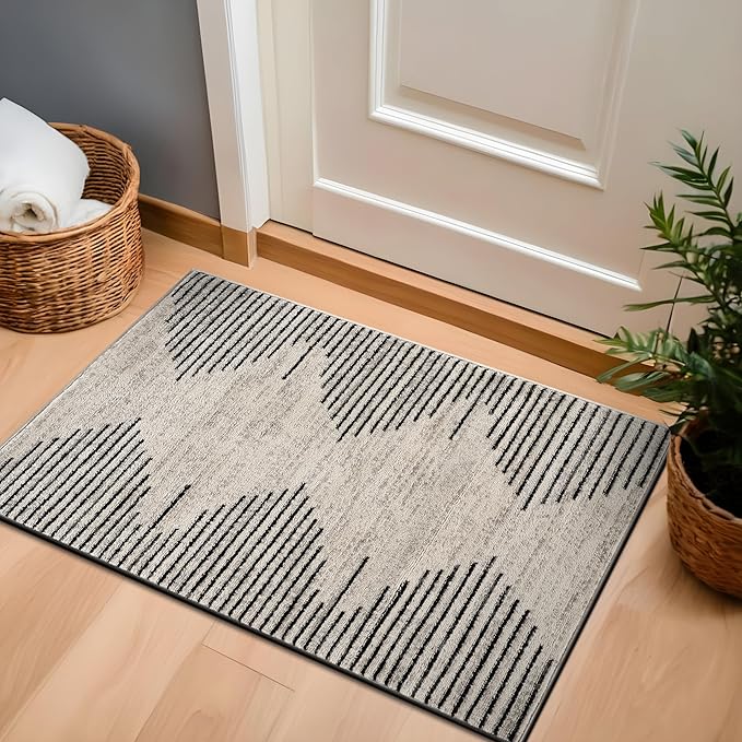 Rugshop Bohemian Stripe Stain Resistant High Traffic Living Room Kitchen Bedroom Dining Home Office Area Rug 2' x 3' Cream