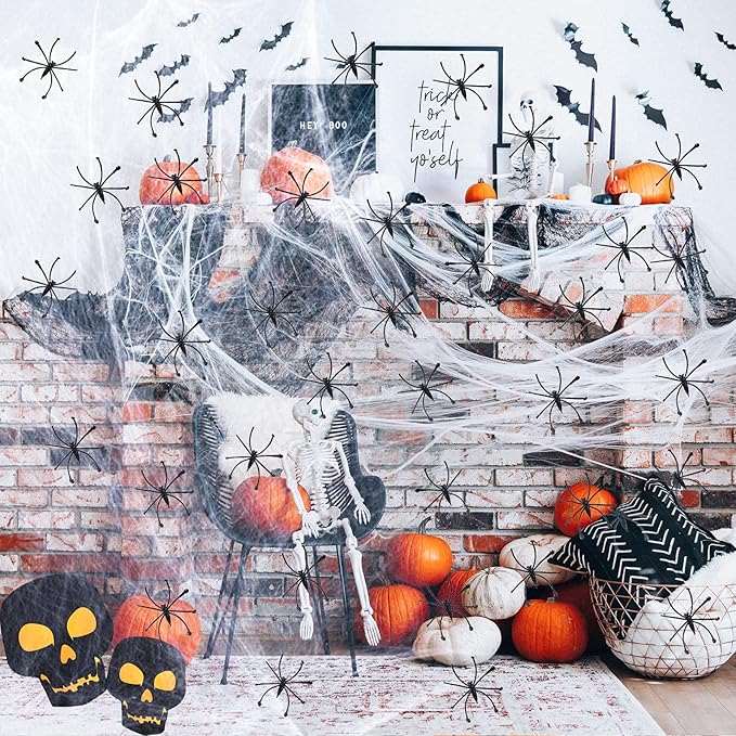 1000 Sqft Halloween Spider Web Decorations with 100 Fake Spiders Spooky Spider Webbing Decorations Indoor Outdoor Party Yard Decor Supplies for Bar Haunted House
