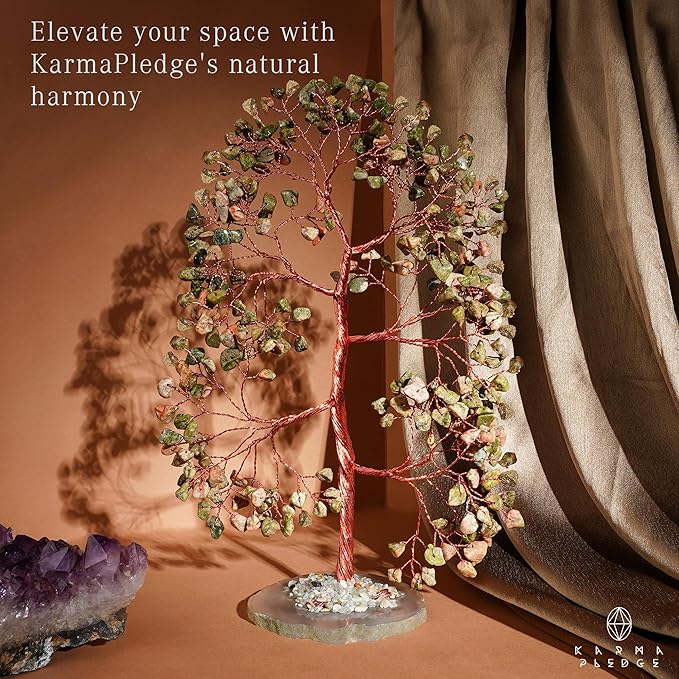 Crystal Trees for Home and Office Decoration, Unakite Chakra Healing Crystals Feng Shui Handmade Trees for Positive Energy, Money, Good Luck, Christmas Decor, Birthday Gifts for Women, Mom