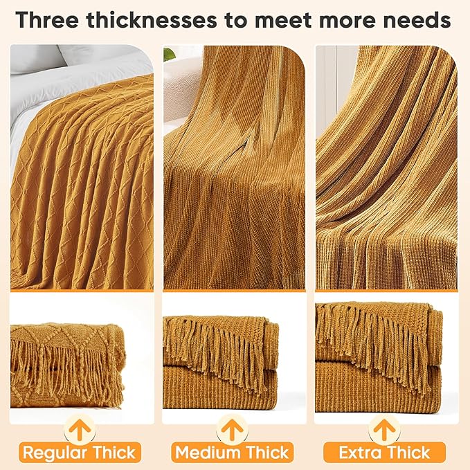 inhand Knitted Brown Throw Blanket for Couch Bed,Fall Home Decorative Soft Chunky Chenille Woven Blankets with Tassels,Lightweight Cozy Boho Farmhouse Warm Winter Gifts for Women,50"x60",Extra Thick