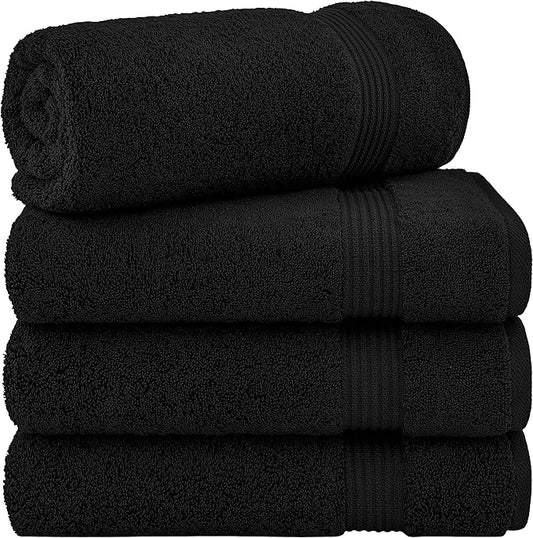 Cotton Paradise 4 Piece Turkish Bath Towels for Bathroom, 100% Cotton Extra Large Soft Plush Towels Bathroom Set, Black