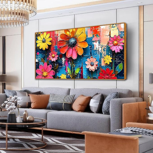 ZHAOSHOP Colorful Flower Pictures Wall Art Bedroom - Teen Girl Room Decor - Big Picture Frames for Wall Ready to Hang Size 29" x 59"