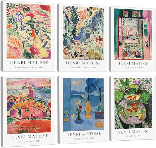 COSCTOR Set of 6 Henri Matisse Vintage Wall Art Decor Canvas Framed 6 Pieces Minimalist Abstract for Bedroom Living Room Bathroom Hallway Home Decoration(Framed, 12x16)