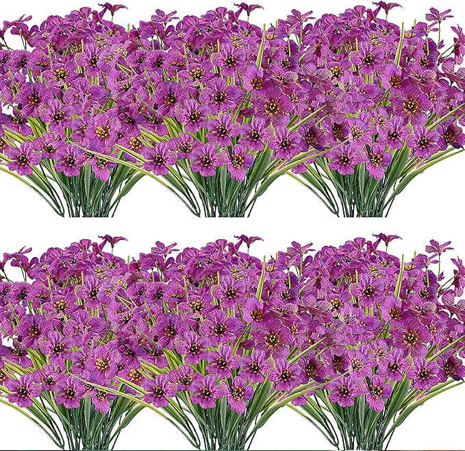 20 Bundles Artificial Flowers Outdoor UV Resistant Fake Flowers No Fade Faux Plastic Plants Garden Porch Window Box Decorating(Purple)…