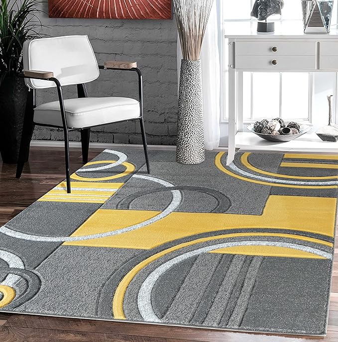 GLORY RUGS Area Rug Modern Soft Hand Carved Contemporary Floor Carpet with Premium Fluffy Texture for Indoor Living Dining Room and Bedroom Area (2x7, Yellow)