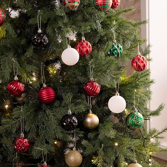 Valery Madelyn Christmas Ornaments Tree Decorations Set for Fall Halloween, 24ct Red Black Shatterproof Ball Ornaments, 2.36" Hanging Ornament Bulk for Xmas Holiday Party Decor