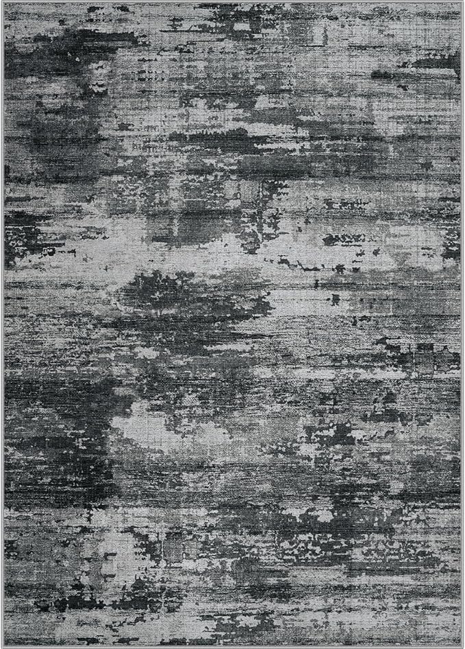 8x10 Area Rugs for Living Room: Large Machine Washable Area Rug with Non Slip Backing Non Shedding Abstract Stain Resistant Carpet for Bedroom Dining Room Nursery Home Office - Black