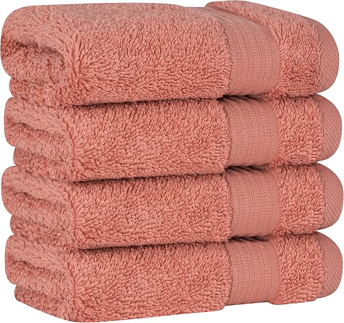 Cotton Paradise 100% Cotton Turkish Washcloth Set for Bathroom, 4 Piece Soft Absorbent Small Hand Face Towels Wash Rags, Coral