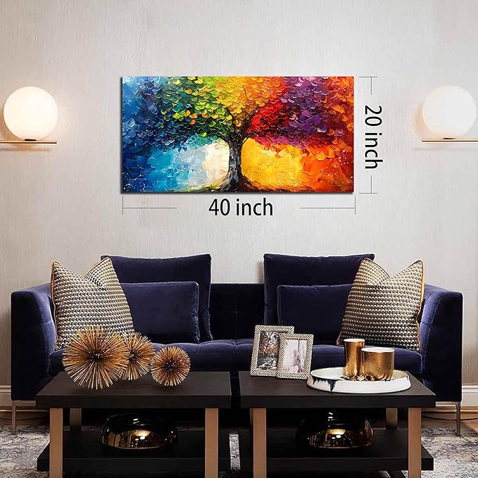 ZHAOSHOP Tree Wall Art for Living Room - Colorful Painting Wall Art for Bedroom - Home Office Decor Women Size 20" x 40"