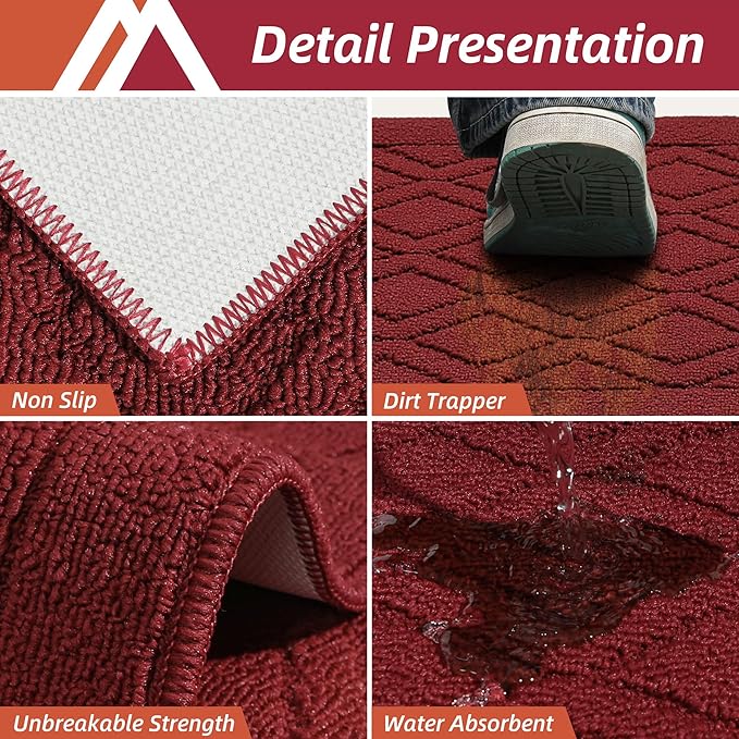COSY HOMEER-Kitchen-Rugs-and-Mats 20"x48" Non Slip Kitchen Mats for Floor Absorbent Washable Kitchen Runner Standing Floor Mat for Sink Mat,Entry,Laundry,Polypropylene,Red