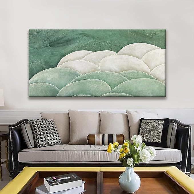 Tsomzxng Abstract Wall Art For Living Room Modern Green Wall Art Bedroom Office Canvas Art Wall Decor Abstract White Wall Art Painting Ready To Hang Wall Irregular Shapes Pictures 24×48 In