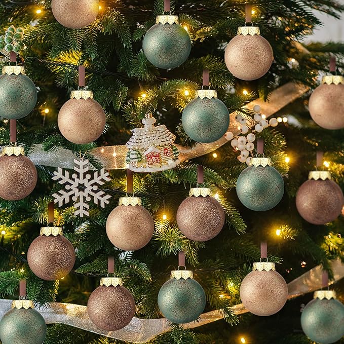 12 Pcs Neutral Textured Christmas Ball Ornaments 2.36'' Vintage Christmas Tree Decor Rustic Distressed Ornaments with Loop Shatterproof Hanging Ball for Farmhouse Xmas Decor (Nostalgic Color)