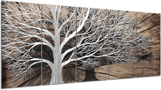 Yihui Arts Tree of Life Metal Wall Art Set - Handcrafted 3D Aluminum Sculpture, Silver Couples Artwork for Home Decor - Perfect Living Room, Bedroom, or Office Accent