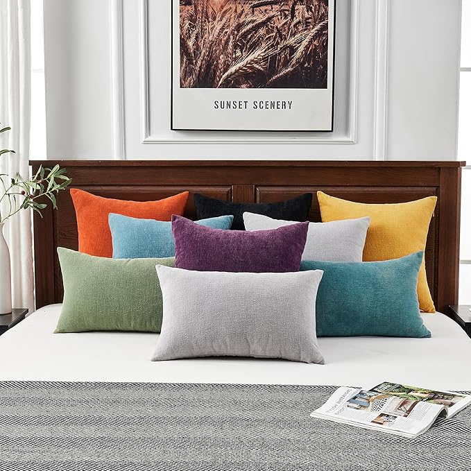 GAWAMAY Decorative Chenille Throw Pillow Covers 24x24 Inch Pack of 2, Soft Square Couch Pillow Cover for Sofa Cushion Living Room Bedroom Solid Dyed Pillowcases Burnt Orange 60x60cm (ONLY Covers)