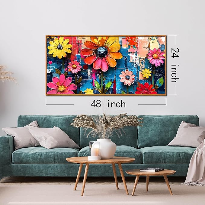 ZHAOSHOP Flowers Wall Paintings Office - Colorful Artwork Framed for Wall Living Room - Teenage Girls Wall Art for Bedroom Size 24" x 48"