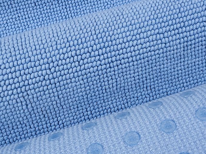 Cotton Paradise 100% Cotton Non Slip Bath Mats for Bathroom, 20x34 inch Soft Absorbent Quick Dry Machine Washable Floor Bath Mat, Sky Blue Bath Rug
