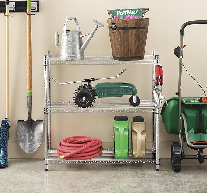 Whitmor 3 Tier Shelving Unit, Metal Storage Shelves, 400 lbs Capacity per Shelf, 1200 lbs Total, Durable Heavy Duty Shelf for Kitchen, Garage, Plant, 36"L x 14"W x 36"H, Chrome