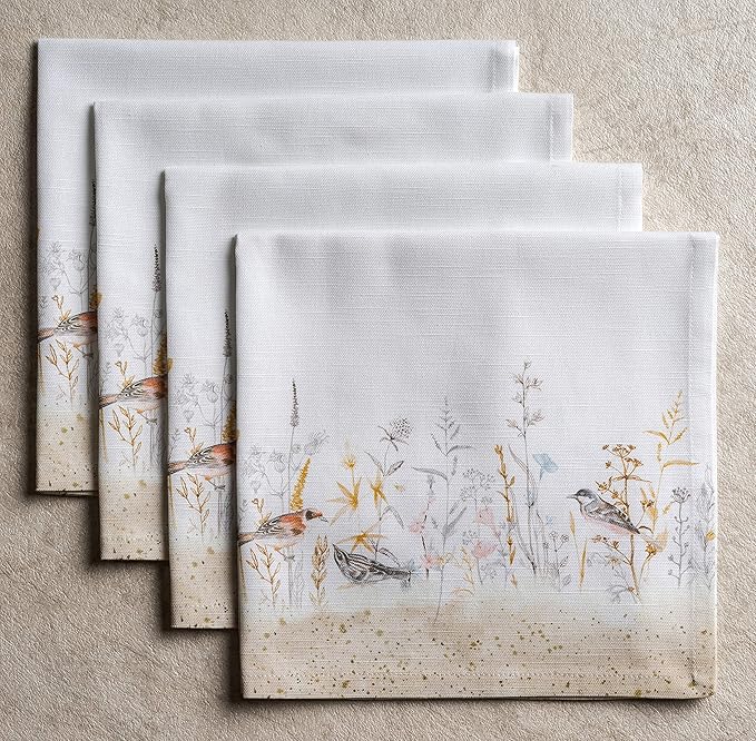 Maison d' Hermine Cloth Napkins Set of 4 100% Cotton Everyday Reusable Square Napkins Cloth Washable, Dinner, Party, Wedding, Restaurant, Spring/Summer (Meadow Florals - Beige, 20" x 20")