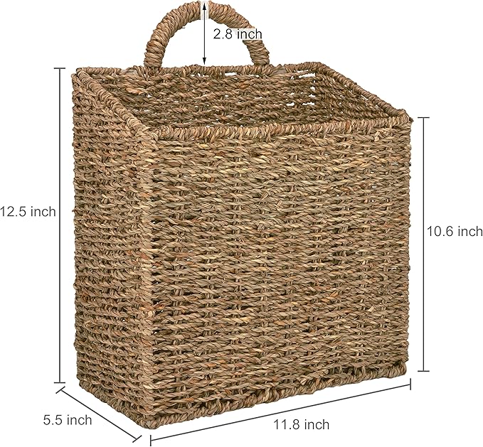 MyGift 12.5 Inch Rustic Woven Wall Hanging Storage Basket, Large Decorative Baskets, Magazine and Mail Organizer Basket