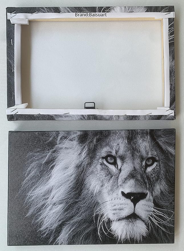 Baisuart Canvas Prints Wall Art Grey lion Stretched Canvas Wooden Framed for living Room Bedroom and Office