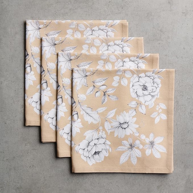Maison d' Hermine Cloth Napkins Set of 4 100% Cotton Everyday Reusable Square Napkins Cloth Washable, Dinner, Party, Wedding, Restaurant (Pretty Autumn, 20" x 20")